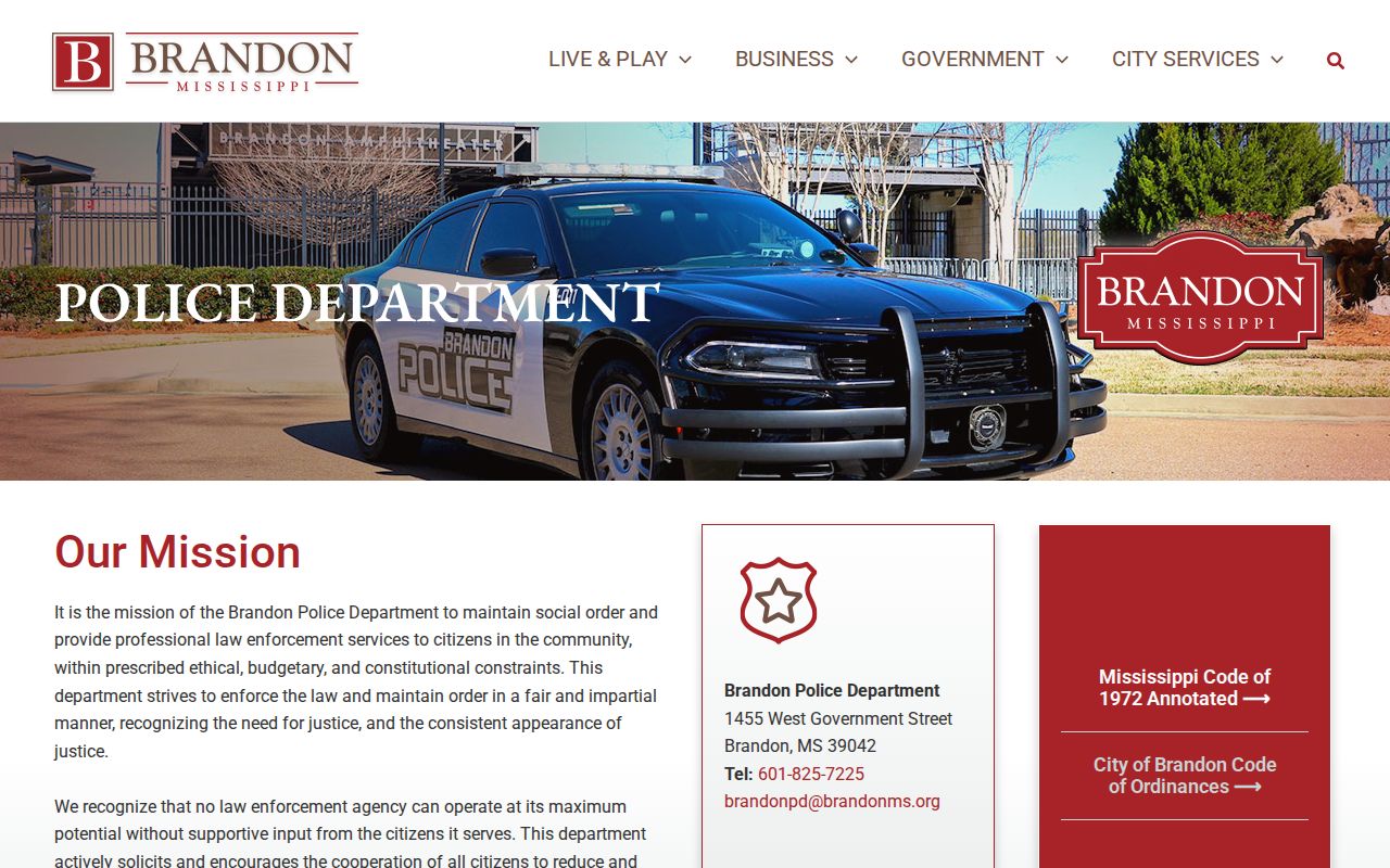 Brandon Police Department official website interface